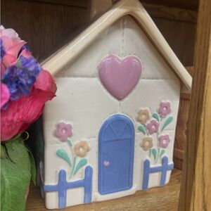 Vintage Ceramic House with Heart and Flowers